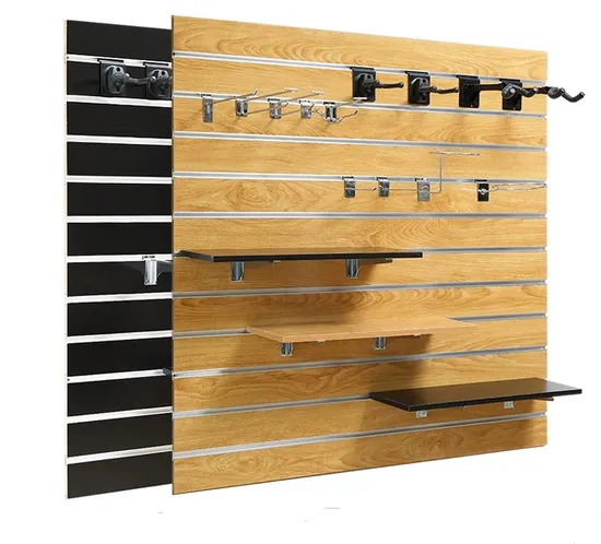 Novel Freestanding Metal Hook Double Sided Slatwall Wooden Display Stand for Hanging Item Display 