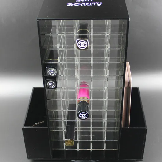 Acrylic Makeup Organizer for Cosmetics Compartment Plexiglass Rotating Lipstick Display 