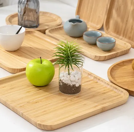 Multifunctional Customizable Wood Snack Tray Modern Style Bamboo Tray Display 
