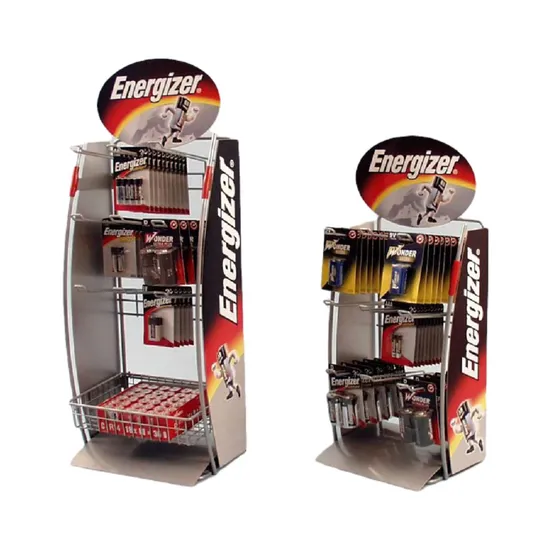 Customized Durable Metal Hook & Basket Display Stand for Hanging Battery 