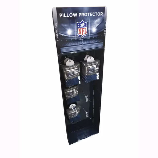 Pillow Protector Retail Cardboard Sidekick Display Stand with Hooks