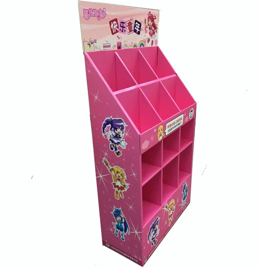 Custom Cardboard Corrugated Teaching Girl Products Toys Floor Display Stand 