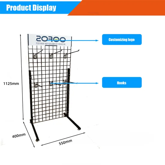 Custom Retail Store Wire Gird Shelf Wire Mesh Display Stand with Hooks 