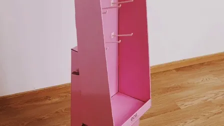 Retail Corrugated Carton Floor Hanging Display Stand with Hooks 